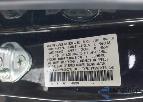 2010 Acura Tsx 2.4 z USA, uszkodzony, nr VIN JH4CU2F60AC038190